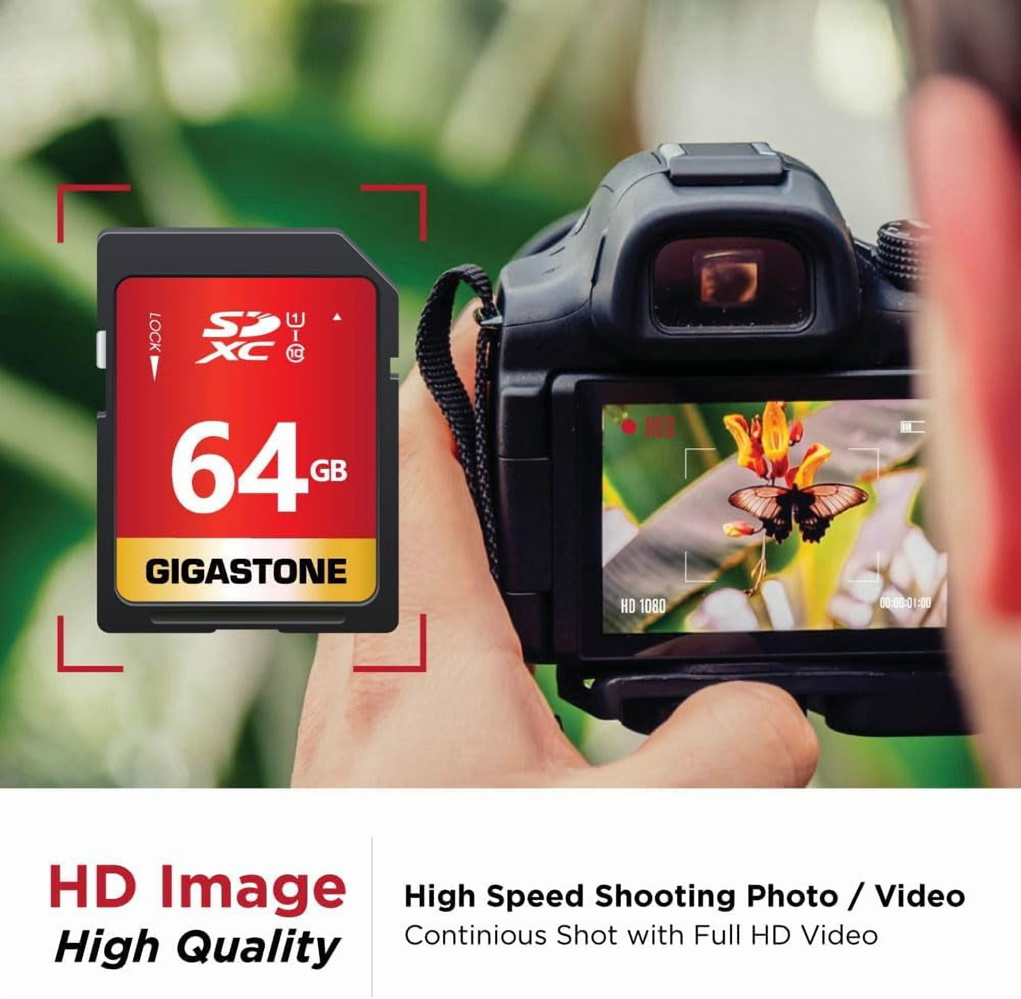Gigastone 64GB SD Card V30 SDXC Memory Card High Speed 4K Ultra HD UHD Video Compatible with Canon Nikon Sony Pentax Kodak Olympus Panasonic Digital Camera - GS-SDXC80U1-64GB-R