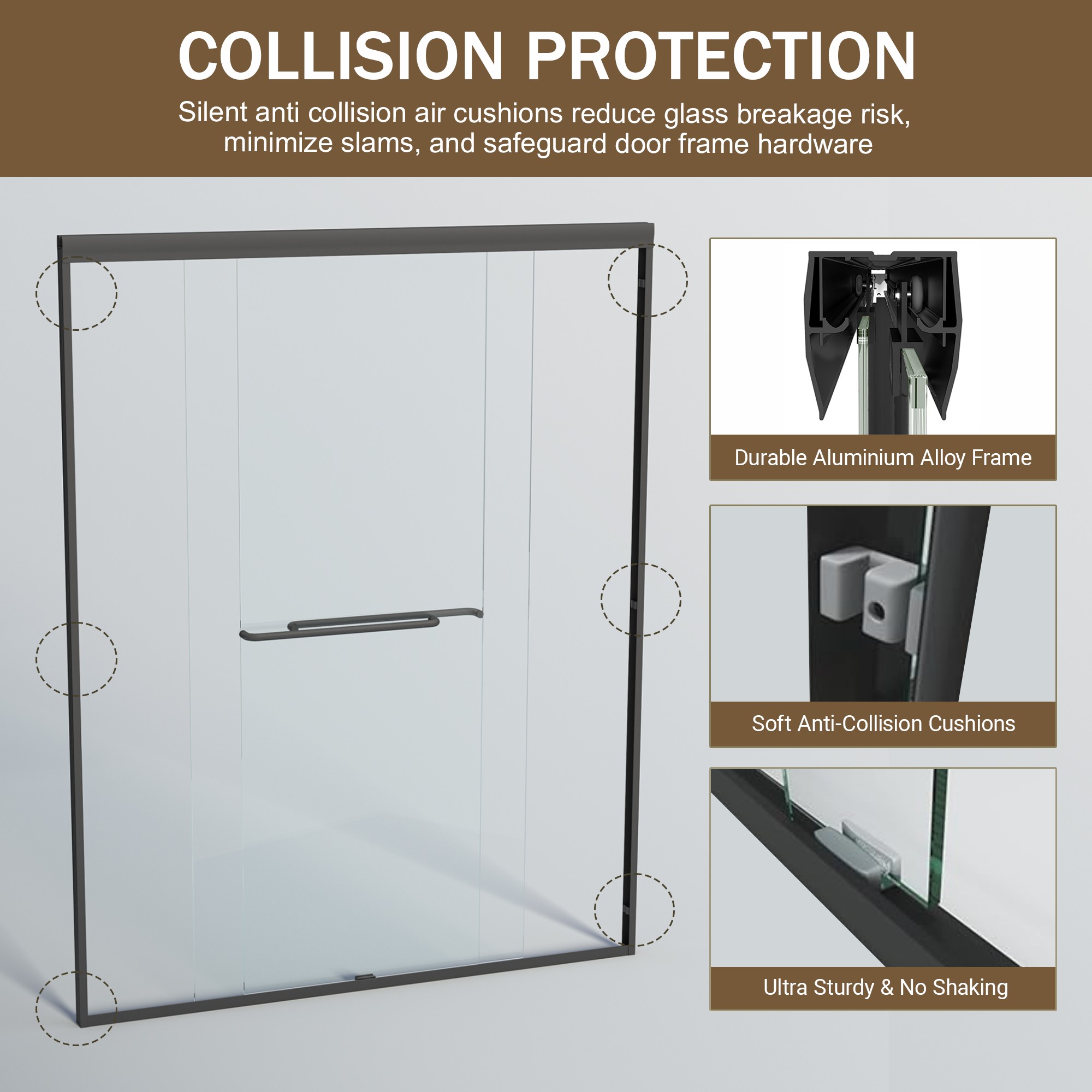 Aukfa Shower Doors, 56 - 60" W x 72" H Sliding Glass Shower Door, Matte Black Aluminum Frame, 1/4'' (6mm) High-Strength Tempered Glass for Walk-in Showers
