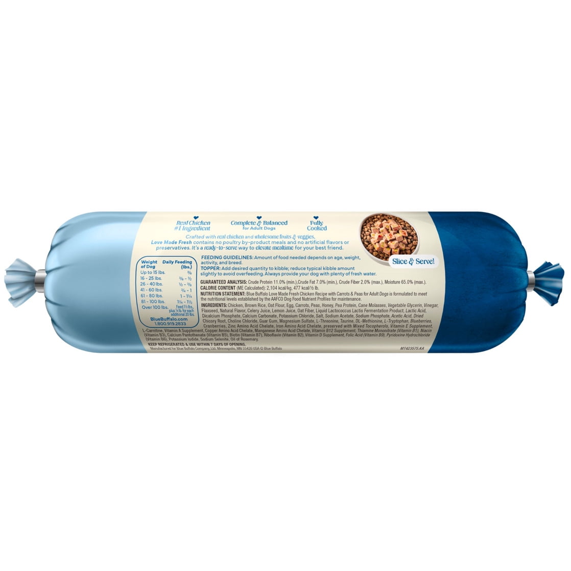 Blue Buffalo Love Made Fresh Dog Food, Refrigerated, Chicken Recipe, 1-lb Roll