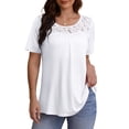 thumbnail image 4 of VERABENDI Women's Plus Size Tops Summer Short Sleeve Lady Tunic Shirts Lace Splicing Blouses,M-4XL, 4 of 8