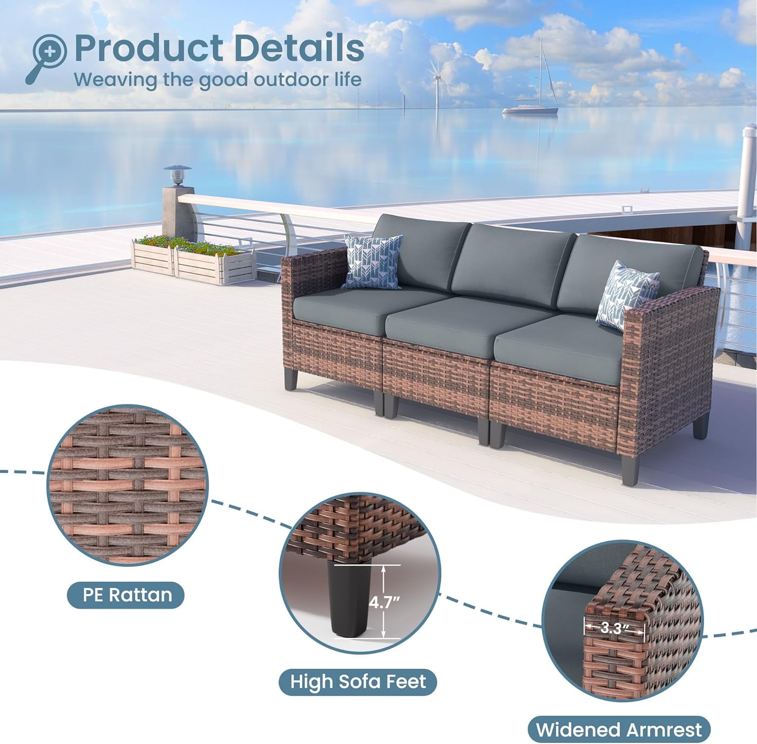 ELPOSUN 7-Piece Wicker Patio Furniture Set, Rattan Sectional Sofa, Storage Table, Swivel Chairs, Waterproof Covers