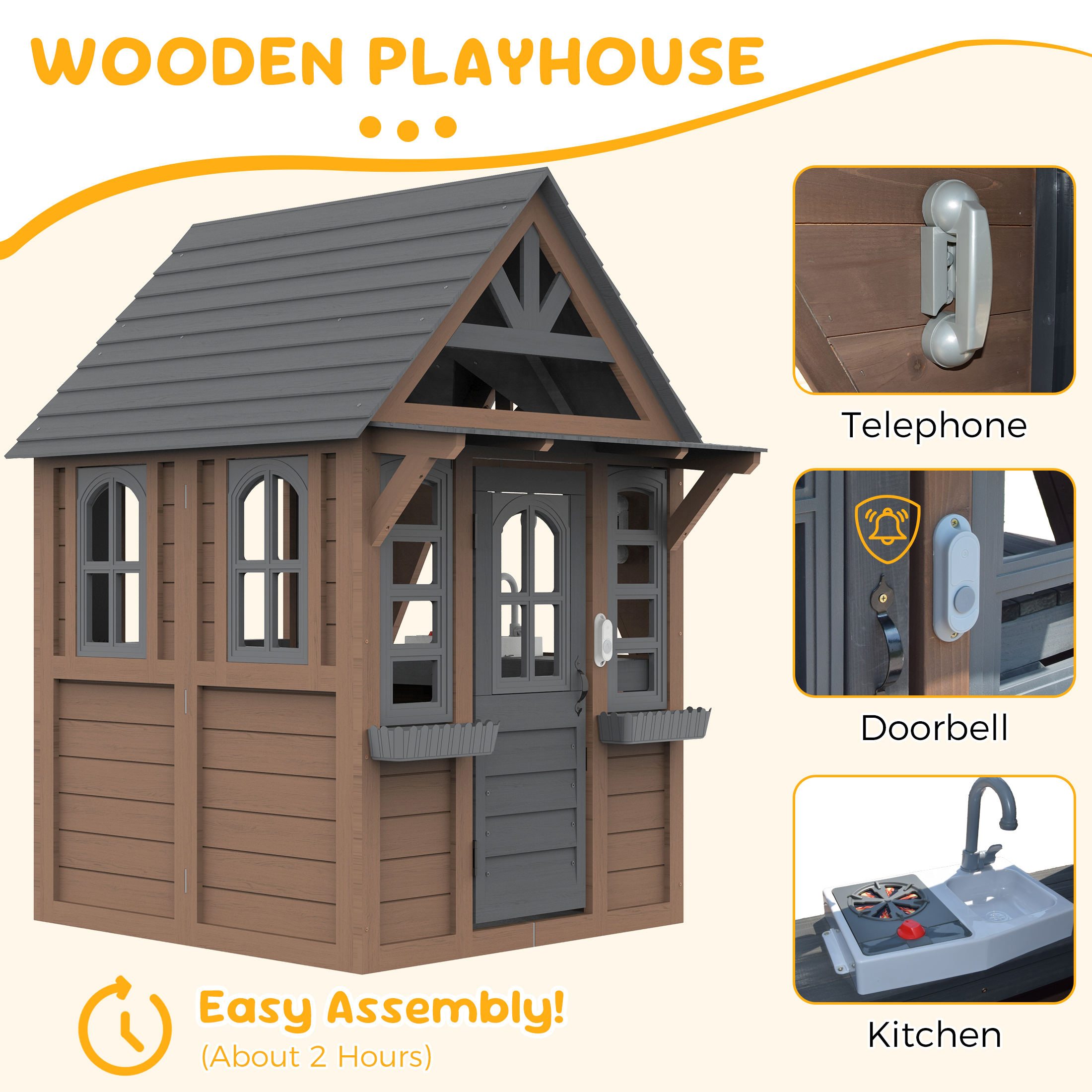 COCLUB Outdoor Playhouse for Kids Ages 4-8, Wooden Play House with