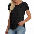 thumbnail image 4 of Mutghys Lace Tops for Women Solid Color Hollow Printed Crew Neck Short Sleeve T Shirts Soft Lightweight Outdoor Shopping Vacation Recreation Shirts, 4 of 6