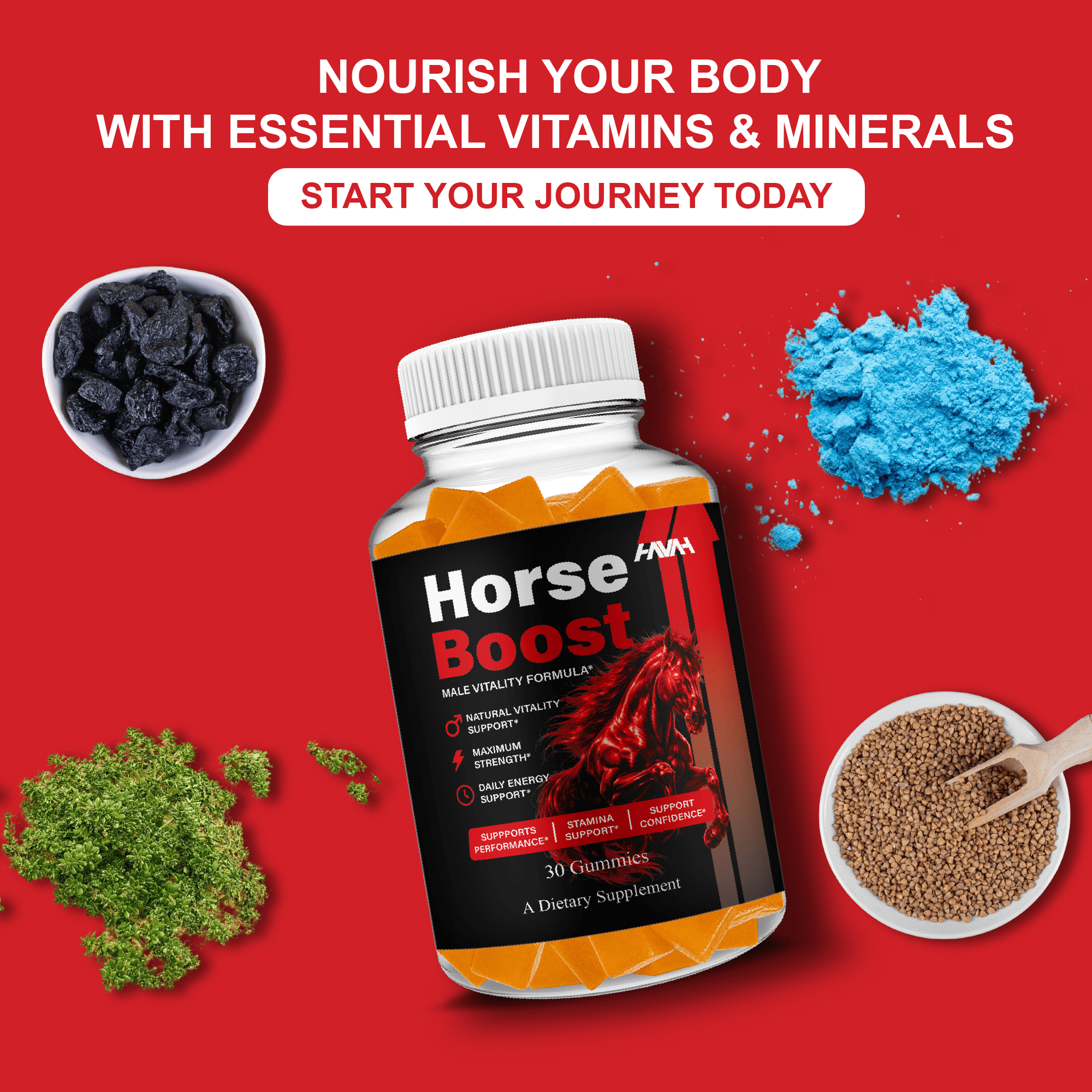Horse Boost Male Gummies, HorseBoost Advanced Daily Energy and Overall Health Support Supplement (1 Month Supply)