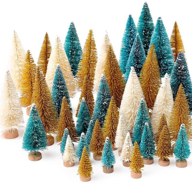 Árbol de Navidad Hatisan Mini artificial con base de madera, 30 unidades