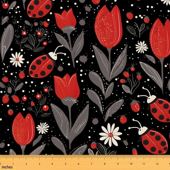 Manfei Floral Fabric by the Yard 10 Yards Red Home Decor Fabric by the Yard, Black Red