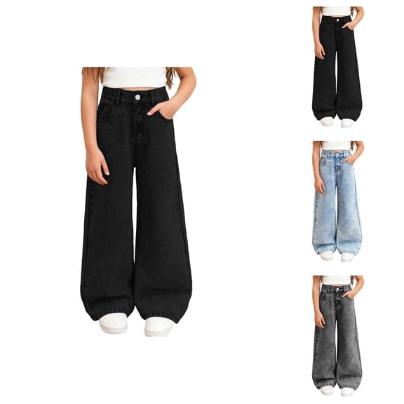 Girls Jeans High Waist Flared Jeans for Girls Comfortable Stretch Denim Wide Leg Trousers for Casual Everyday Wear