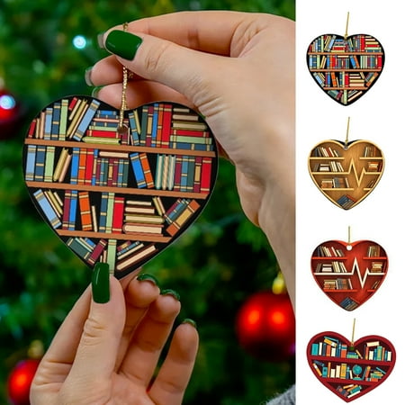 

DISHAN Christmas Pendant Decorative Ornamental Durable Book Lovers Heart Bookshelf Xmas Tree Ornament