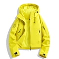 thumbnail image 2 of Women's Cropped Hooded Windbreaker Jacket Lightweight Waterproof Outdoor Coat Solid Color Zip up Casual Rain Jacket with Pockets S-2XL Yellow, 2 of 5