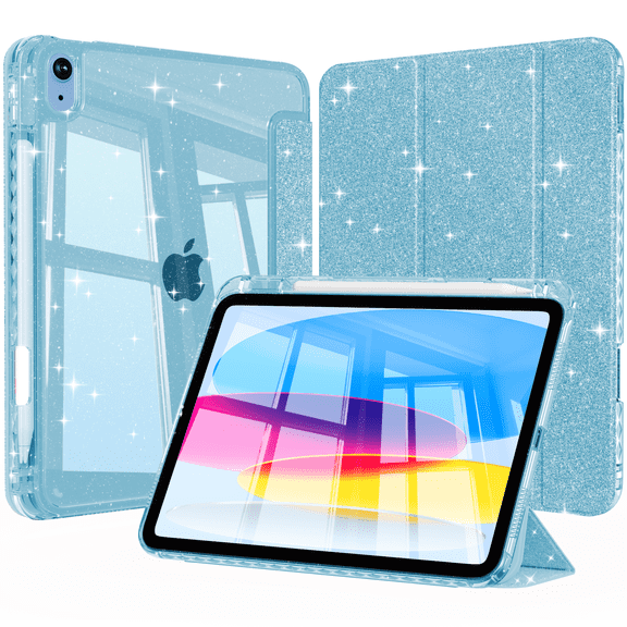 Aoub Case for iPad (A16) 11th Generation 11 inch 2025, iPad 10th Generation Case 10.9 inch 2022 with Pencil Holder, Starlight Cover with Clear Hard Back Shell, Auto Wake/Sleep, Blue