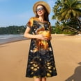 thumbnail image 4 of Uemuo Golden Koi And Treasure Print Womens Summer Dress Casual Swing Short Sleeve Sundresses Beach A-line Shift Dress, 4 of 6