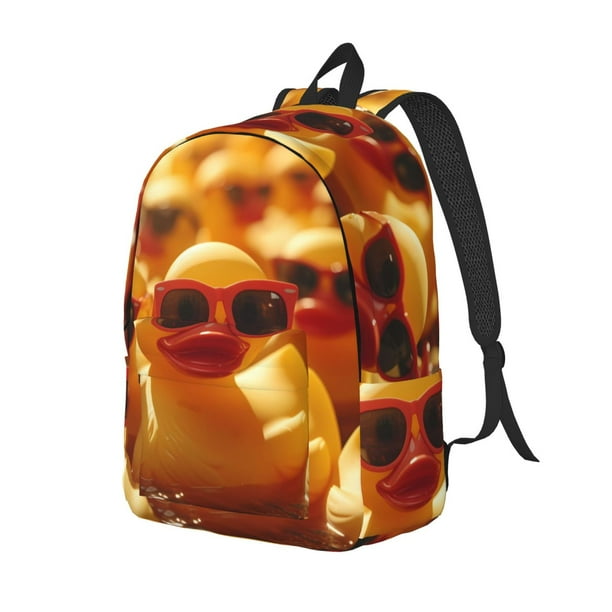 Disketp Sunglasses Yellow Duck print Canvas Backpack Lightweight Travel Daypack Student Rucksack Laptop Backpack-Small