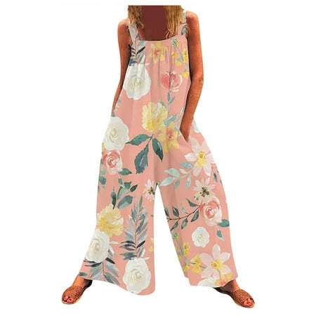 

Dyegold Jumpsuits for Women Casual Womens One Piece Jumpsuit Straight Wide Leg Stretchy Bib Bohemian Butterfly Floral Print Sleeveless Rompers Overalls