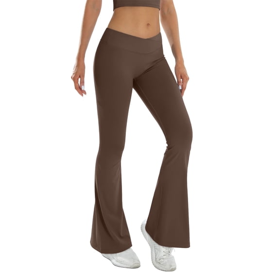 HXWCHs Lined High Waisted Flare Leggings Bootcut Yoga Pants for Women Casual Stretchy Comfort Fit M Brown