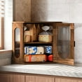 thumbnail image 1 of Corner Bread Box, Solid Wood Double Layer Adjustable Large Capacity, Farmhouse Vintage Kitchen Countertop Organizer with Acrylic Window, Retro Brown, 1 of 10