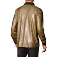 thumbnail image 3 of Camisas metálicas brillantes Lars Amadeus para hombres de manga larga, camisas de fiesta disco con brillo y cuello L dorado, 3 of 5