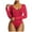 Red, variant on jsaierl Long Sleeve Bodysuit for Women Fashion Casual Solid Color Quarter Zip Scoop Neck Pullover Jumpsuit Bodysuit