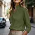 thumbnail image 5 of VBVC Women's Cotton Linen Stand Collar Blouse , Ladies' Long Sleeve Business Casual Office Shirt , V Notch Formal Work Tops For Women,Green,S-2XL, 5 of 7