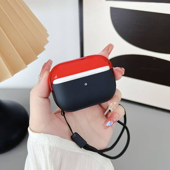 Allytech Airpods Case for Apple Airpods 1st 2nd Gen, TPU Rubber Anti-Scratch Earbuds Case Cover with Hand Wrist Strap Shockproof Protective Case Skin for Apple Airpods 1st 2nd Gen - Red+Black