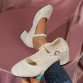 thumbnail image 6 of Aueoeo Women's Ankle Strap Shoes Low Block Chunky Heels Round Toe Comfortable Dress Office Work Church Wedding Shoes, 6 of 9