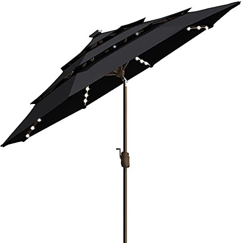 EliteShade Sunbrella Solar 9ft 3 Tiers Market Umbrella with 80 LED Lights Patio  Umbrellas Outdoor Table with Ventilation and 5 Years Non-Fading Top,Black -  Walmart.com