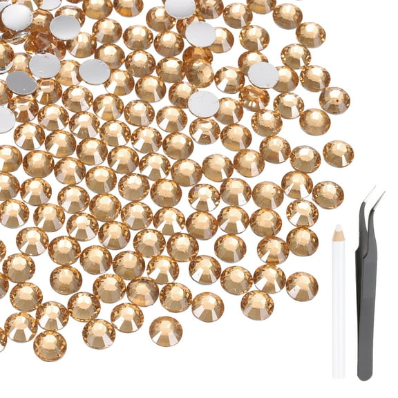 Uxcell 600 Pcs Flatback Crystal Rhinestones, Resin Crystal Gems with Tweezer Dotting Pen Non Hotfix for Bedazzling Tumblers Mugs Bottles Nail DIY Crafts(SS30 6mm, Champagne)