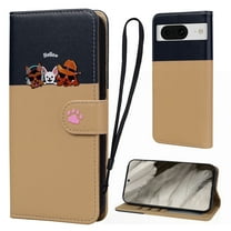 Cute Cartoon Wallet Phone Case for Google Pixel 8 with Card Holder Soft PU Leather Kickstand Cover for Men and Women Magnetic Shockproof Protective with Lanyard for Google Pixel 8, Khaki