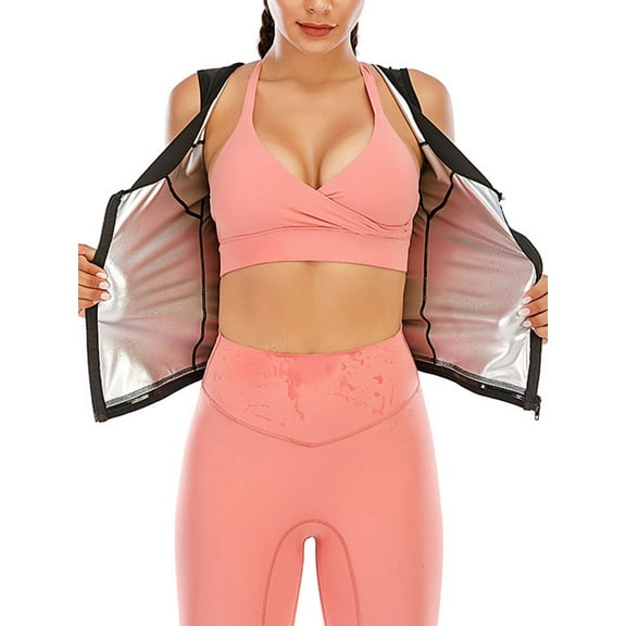 FANNYC Women Body Shaper Corset Sauna Sweat Suit Sleeve Hot Polymer Waist Trainer Weight Loss Shirt Fitness Slimming Workout Vest Top With Zipper