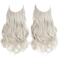 thumbnail image 2 of Invisible Wire Hair Extensions with 3 Clips Long Synthetic Wavy Curly Hairpiece Adjustable Transparent Headband for Women 18 Inch Ash Medium Brown/Ash Blonde Highlights, 2 of 7