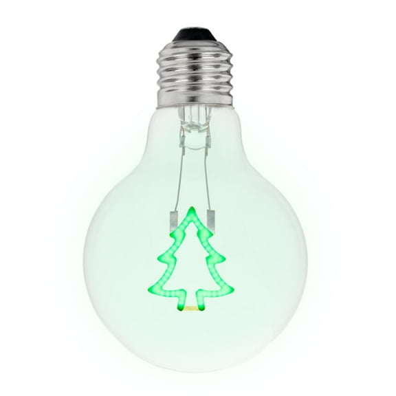 Festive Living LED Green Christmas Tree Decorative Filament Light Bulb, G80 Globe, Medium E26 Base, 1W, Clear Glass, Indoor/Outdoor Holiday String Light Replacement – 1 Pack
