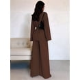 thumbnail image 6 of Women'S Casual Lounge Two Piece Outfits Long Sleeve V Neck Wrap Tie Waist Shirt Wide Leg Pants Sets Dark Brown S, 6 of 10