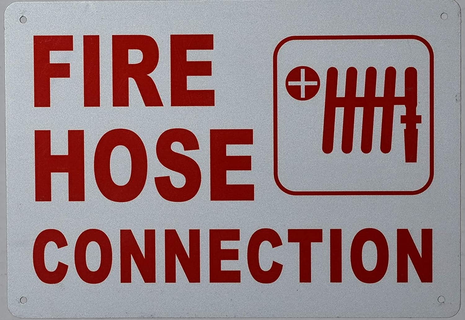 FIRE Hose Connection Sign (White, Reflective !!, Aluminium, Size 7X10