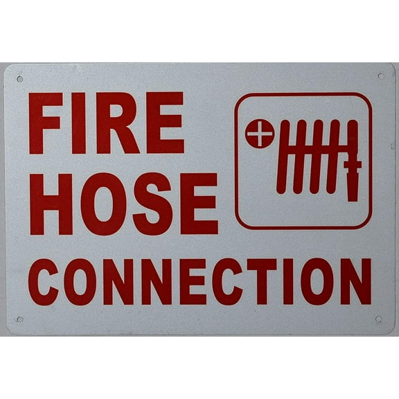 FIRE Hose Connection Sign (White, Reflective !!, Aluminium, Size 7X10) (ref-2201)