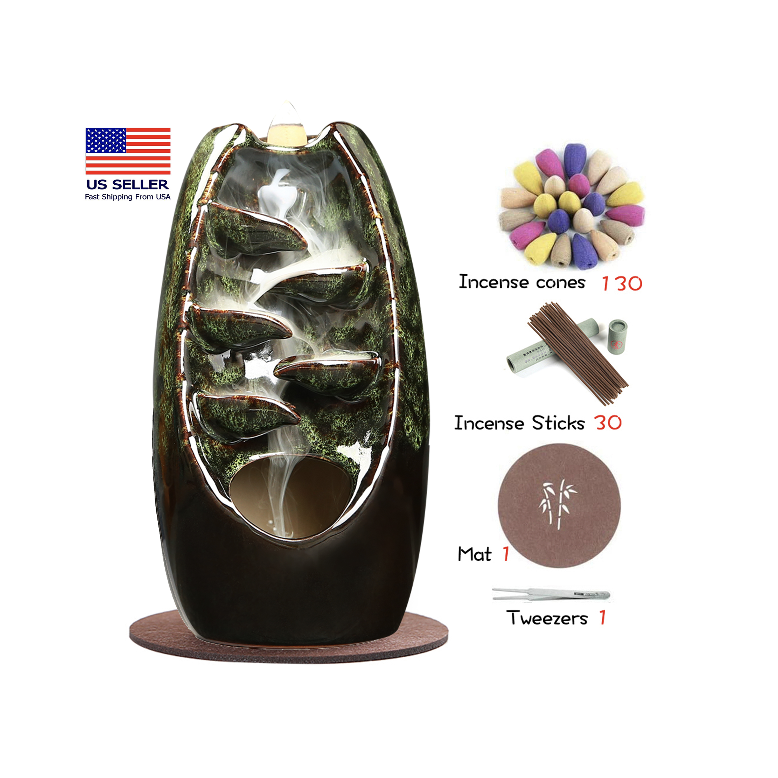 Kingsglen Ceramics Waterfall Incense Burner/Backflow Incense Burner