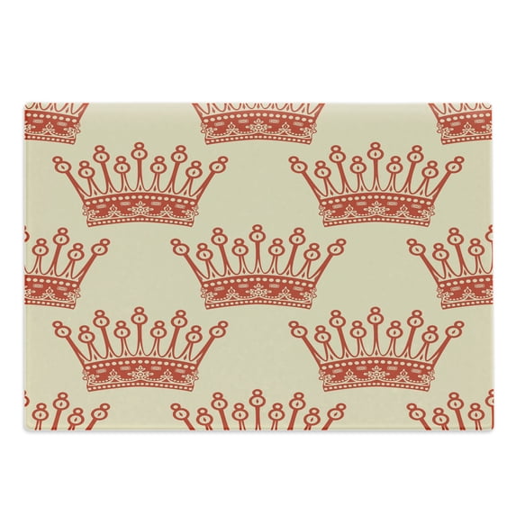 Queen Cutting Board, Crowns Pattern Vintage Design Coronation Imperial Kingdom Nobility Theme, Decorative Tempered Glass Cutting and Serving Board, Large Size, Grey Yellow Vermilion, by Ambesonne