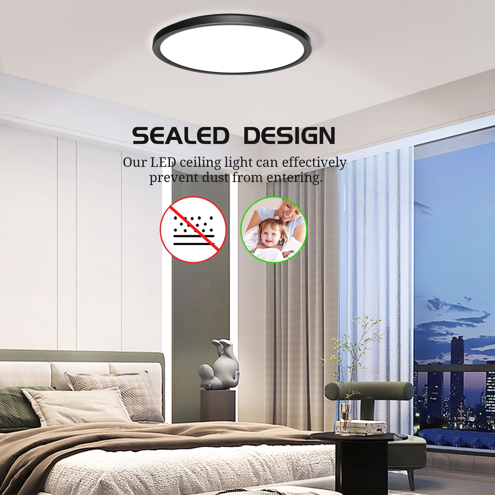 KOGYAS 12-Inch Flush Mount Ceiling Light, Modern Style, Black, for Kitchen, Bedroom, Utility Room