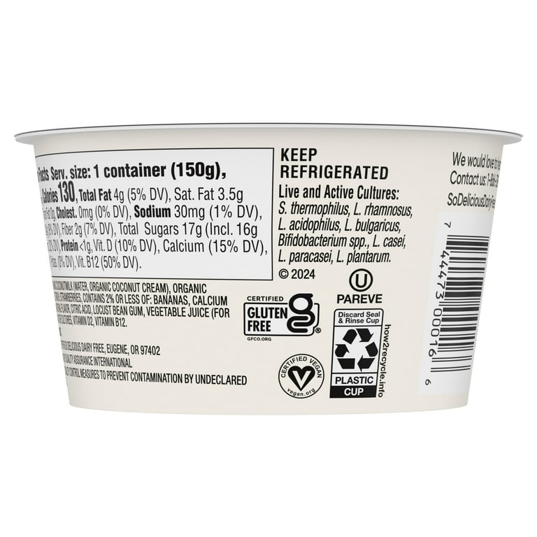 So Delicious Vegan, Dairy Free Strawberry Banana Coconut Milk Yogurt Alternative, 5.3 oz Container