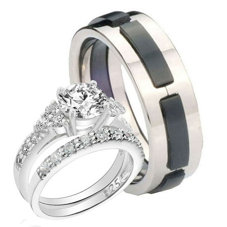 Bride Groom 3 Pcs 2 6ct 8mm Round Sterling Silver Cubic Zirconia