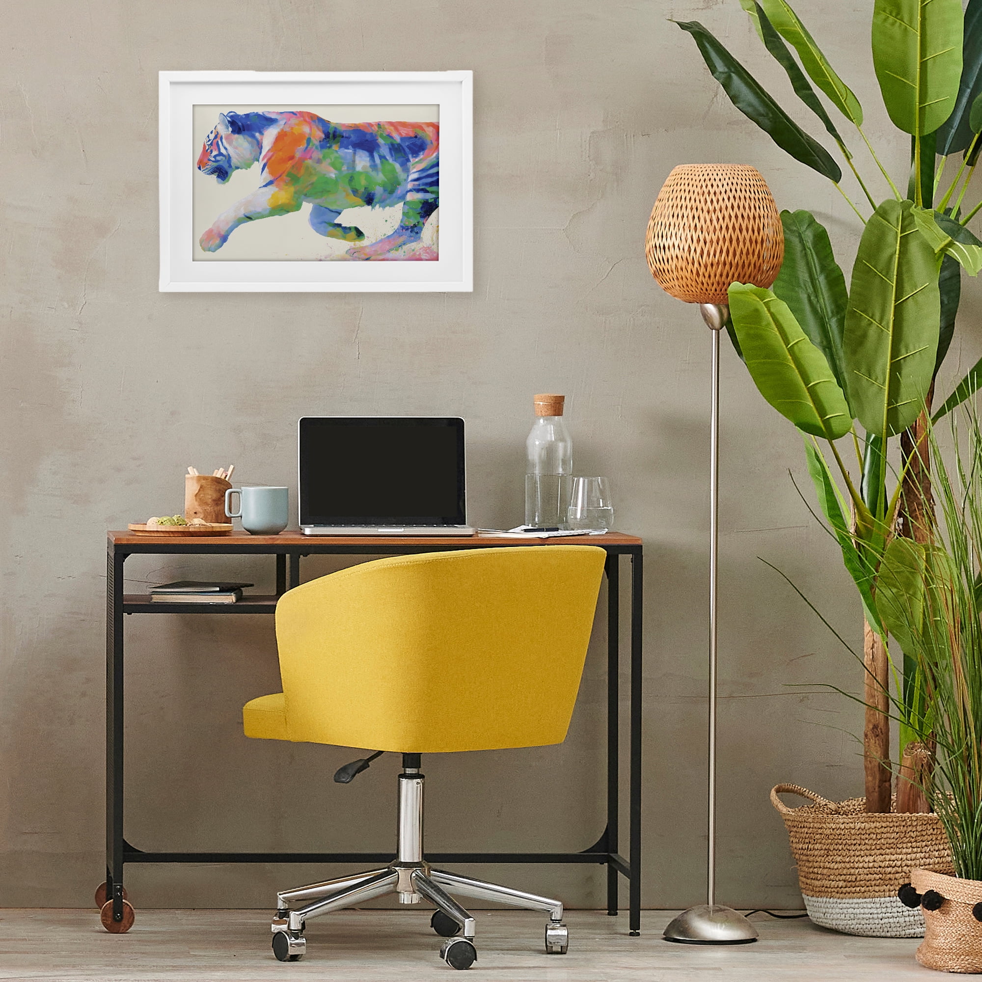 Stupell Industries Colorful Tiger In Motion White Framed Print Under Glass, design by Chromatic Storm Studio