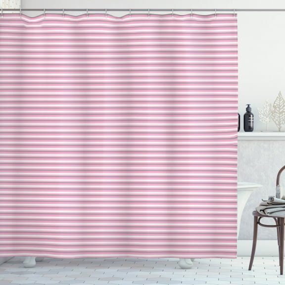 Ambesonne Geometric Shower Curtain, Pink Tones Stripes, 69"Wx84"L, Pink Grey White
