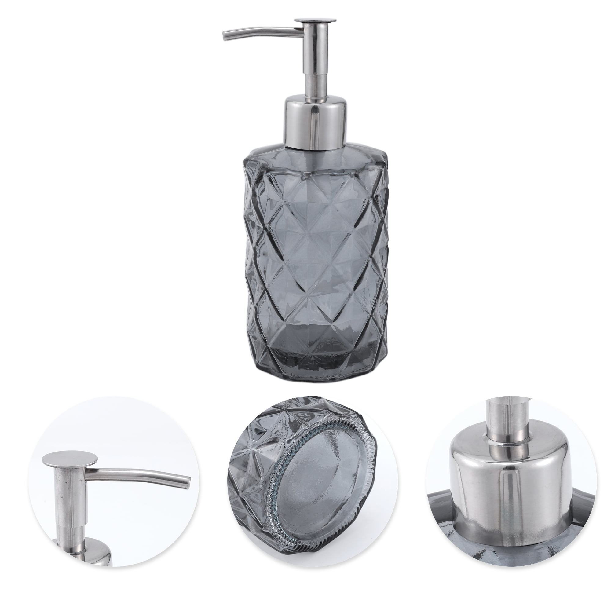 Unique Bargains 1 Pc Elegant Soap Pump Dispenser for Bathroom 11.15oz Gray Silver Tone