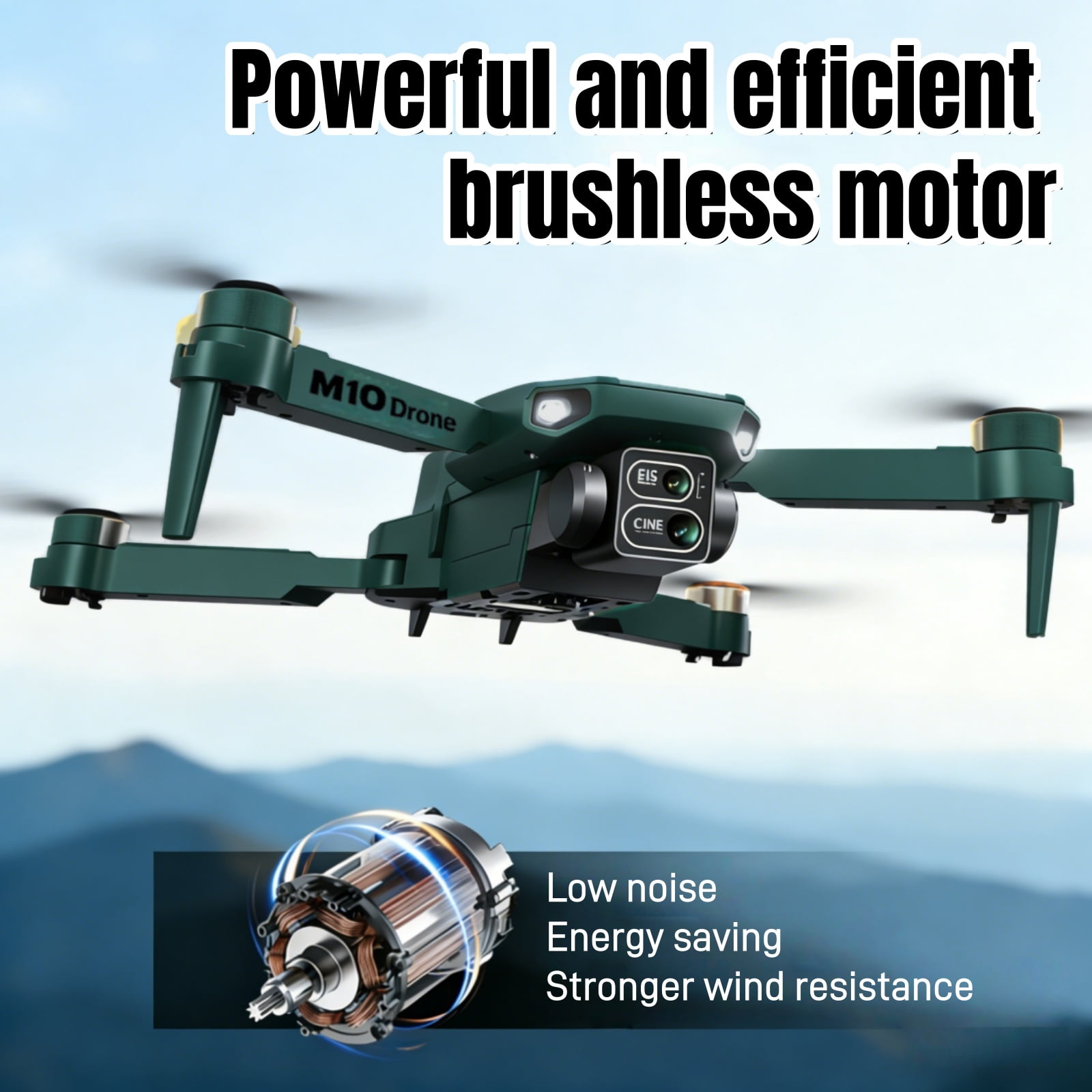 Foldable Dual-Camera Drone with Brushless Motor, Optical Flow Positioning, 4K HD FPV, Long Flight Time with 2 Batteries, Remote Control – Army Green.