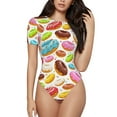 thumbnail image 2 of Goofa Color Donut Printed Women Rash Guard Short Sleeve,Tummy control Swimsuit Surfing Swimsuit Bathing Suit One Piece Swimsuit UPF 50-Small, 2 of 9