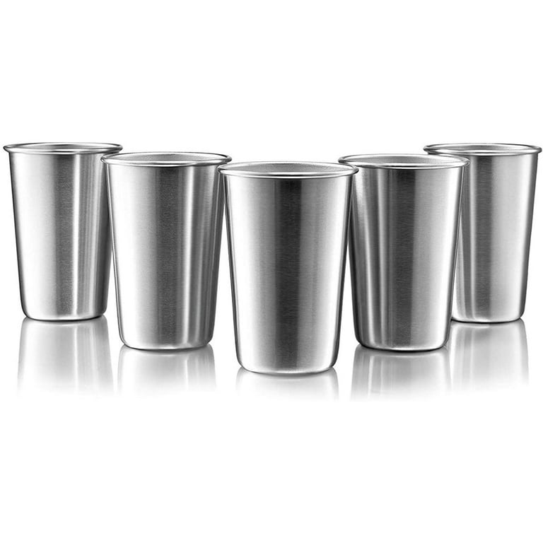 Stainless Steel Cups Double Wall Tumbler Glasses 16 oz - Premium Pint Cups - Set of 2 - Stackable Shatterproof - Dishwasher Safe for Home, Camping