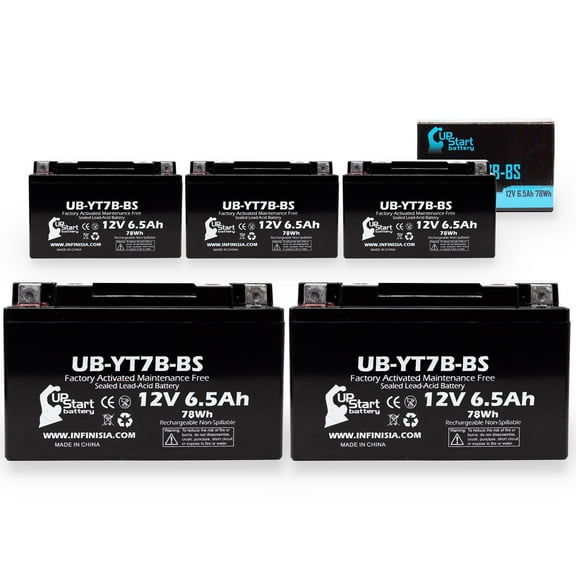 5-Pack UpStart Battery Replacement for 2007 Suzuki DR-Z400, E, S, SM 400CC Factory Activated, Maintenance Free, Motorcycle Battery - 12V 6Ah, UB-YT7B-BS