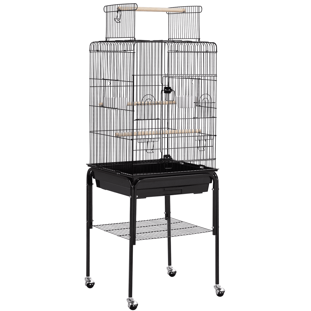 Yaheetech 53.5-inch Open Top Metal Bird Cage with Detachable Rolling Stand, Black