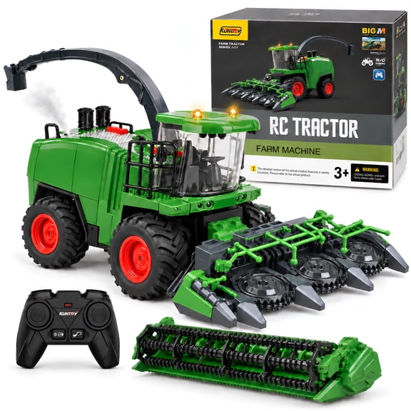 JBeeCtrl RC Tractor Toy for Boys 3 4 5 6 7 8 Years Old Remote Control Forage Harvester Toy for Kids with 2 Interchangeable Headers Farm Toy Birthday Gifts for Boys