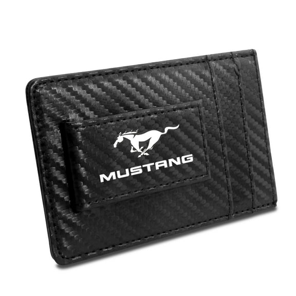 Ford Mustang Black Carbon Fiber Leather Wallet RFID Block Card Case Money Clip