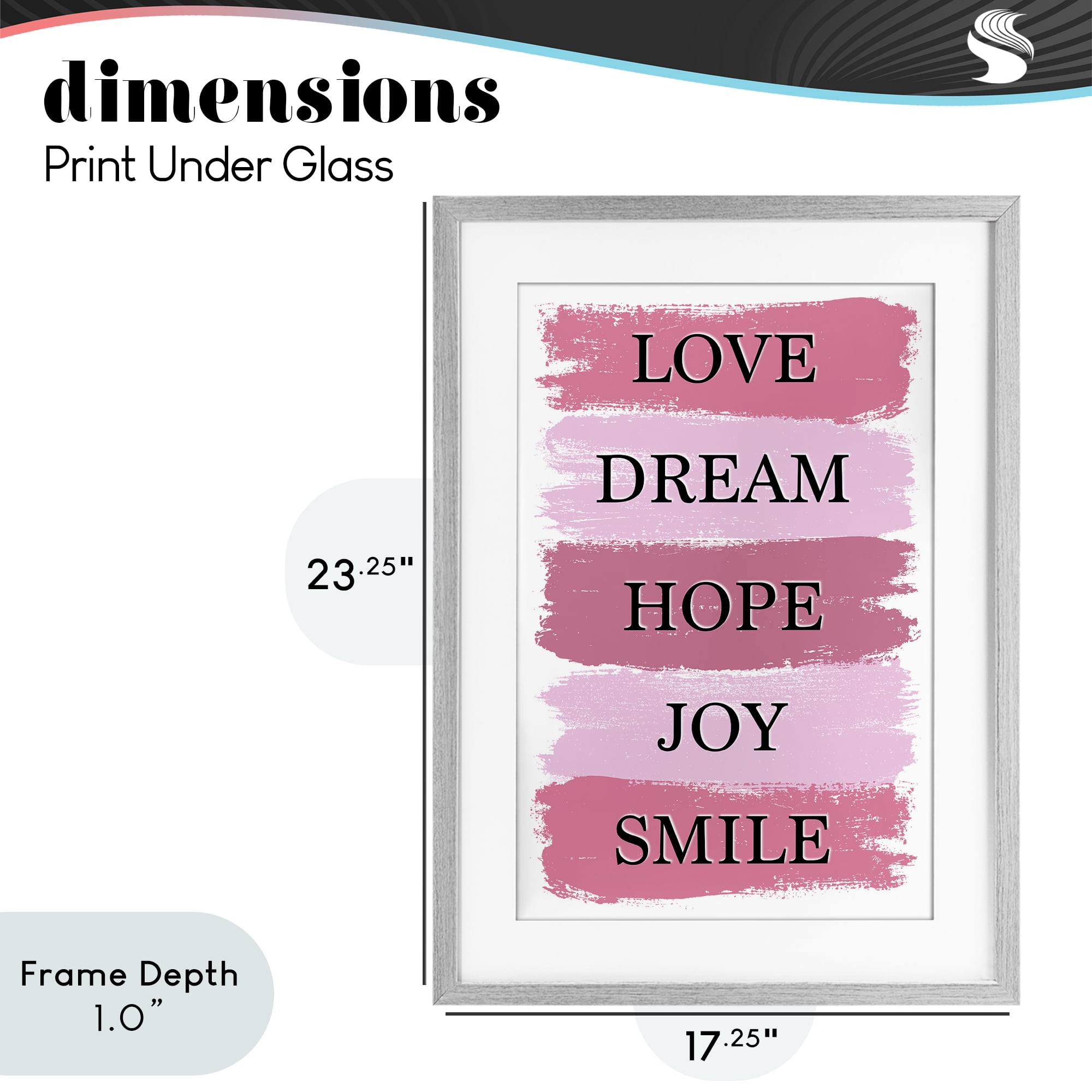 Stupell Industries Love Dream Hope Joy Smile Gray Framed Print Under Glass, design by Martina Pavlova