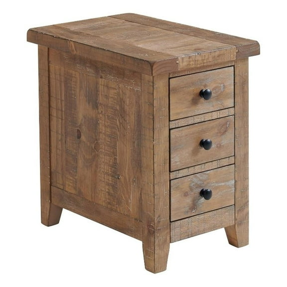 Pemberly Row 16x24" Farmhouse Solid Pine Wood Chairside Table in Brown